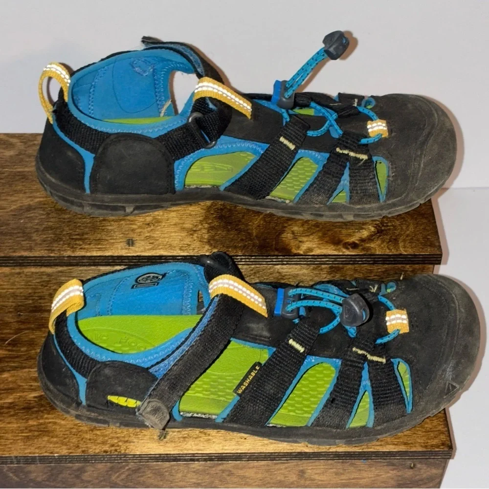 KEEN Kids Newport H2 Sandals Water Shoes Size 3 Blue Green Adjustable Strap